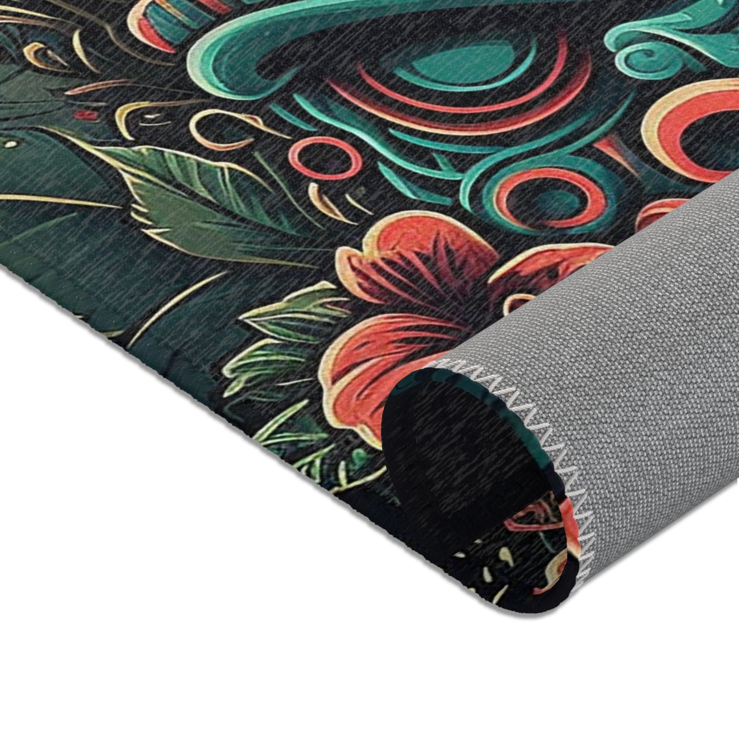 Green Tiki Area Rug