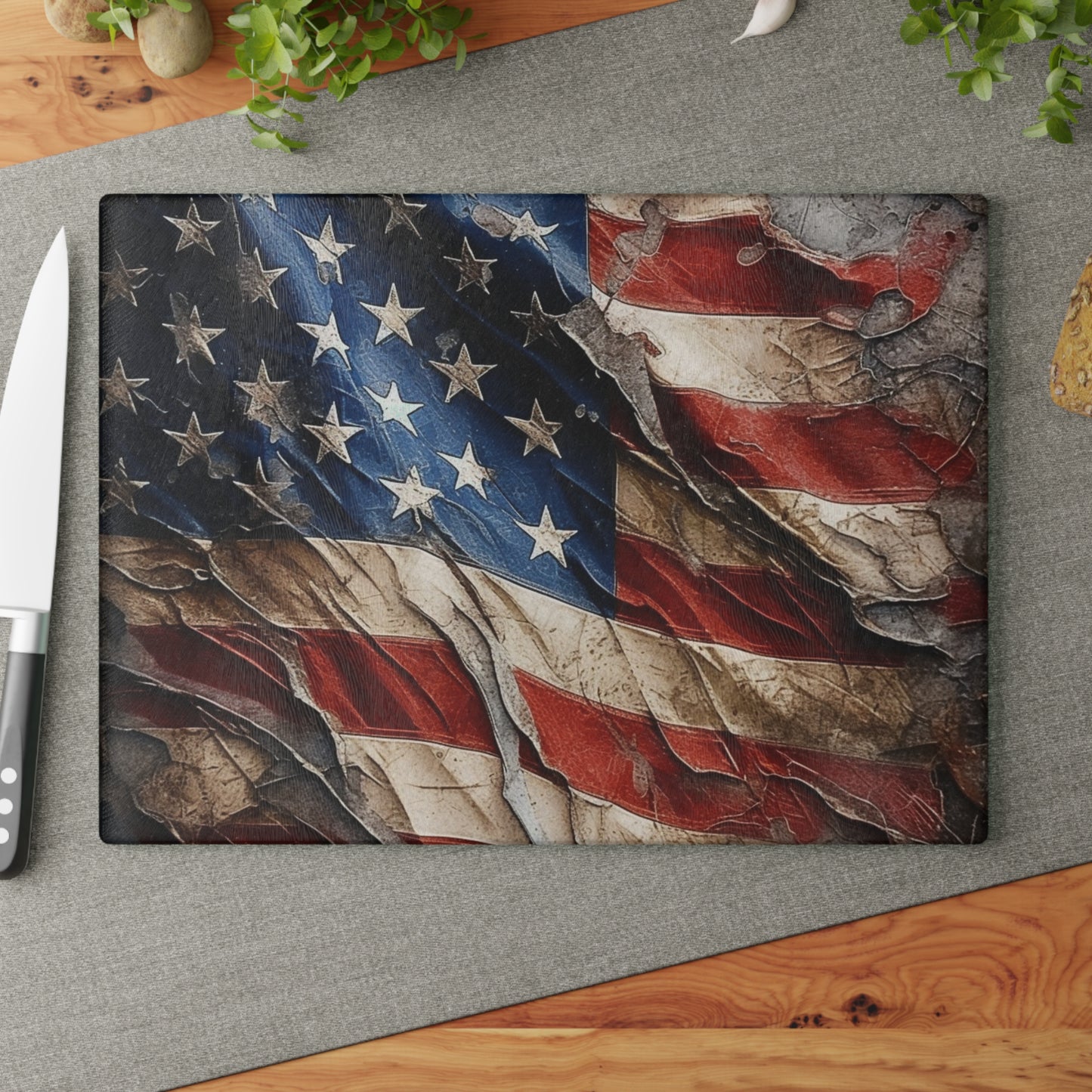 Distressed American Flag Glass Cutting Board