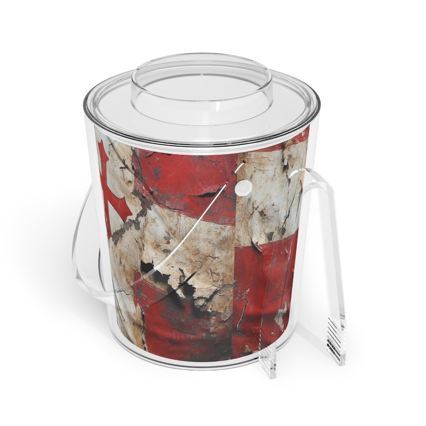 Distressed Templar Flag Ice Bucket with Tongs