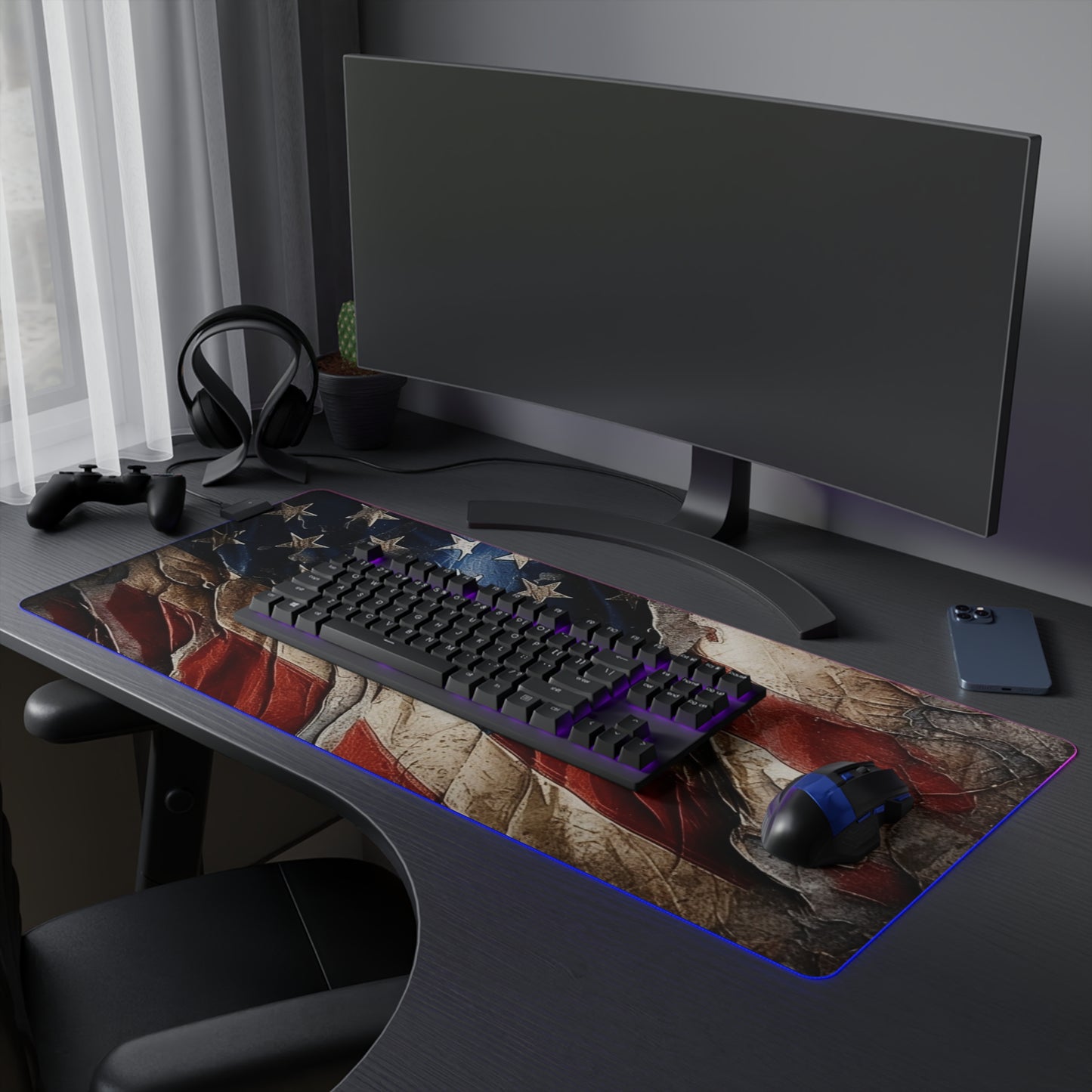 Distressed American Flag LED Gaming Mouse Pad