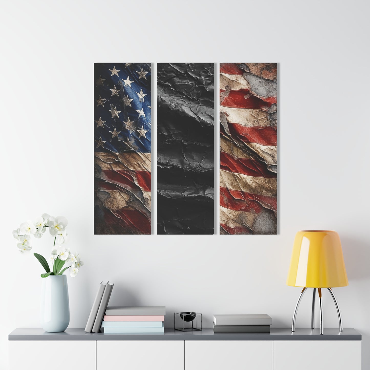 No Quarter Black Stripe American Flag Acrylic Prints (Triptych)