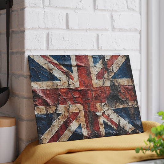 British Union Jack Tattered Flag Glass Cutting Board