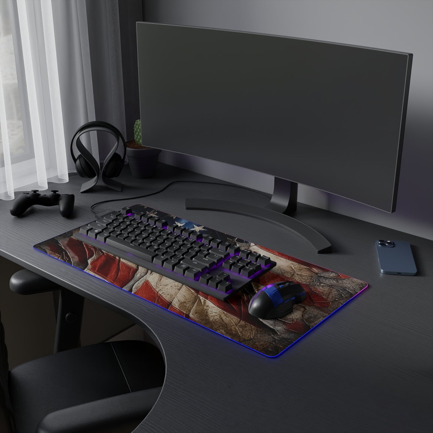 Distressed American Flag LED Gaming Mouse Pad
