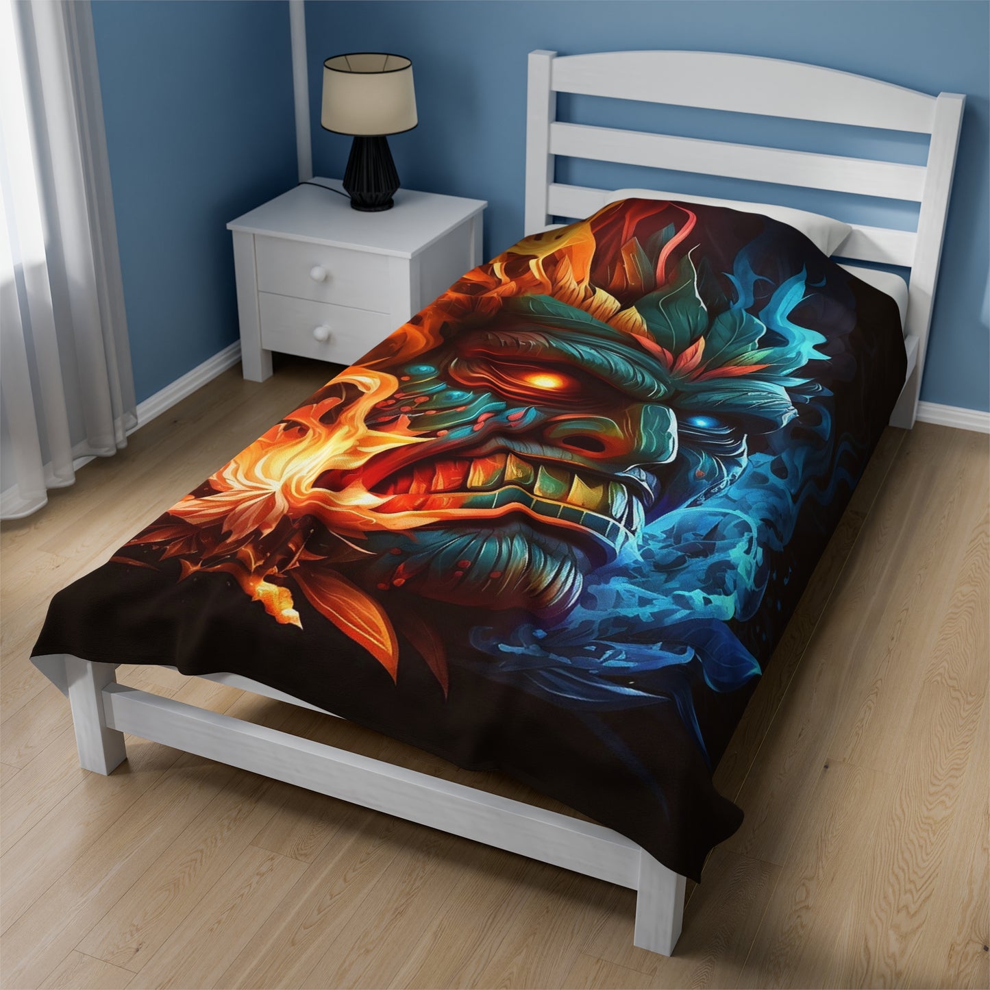 Smoke & Flame Tiki Velveteen Plush Blanket