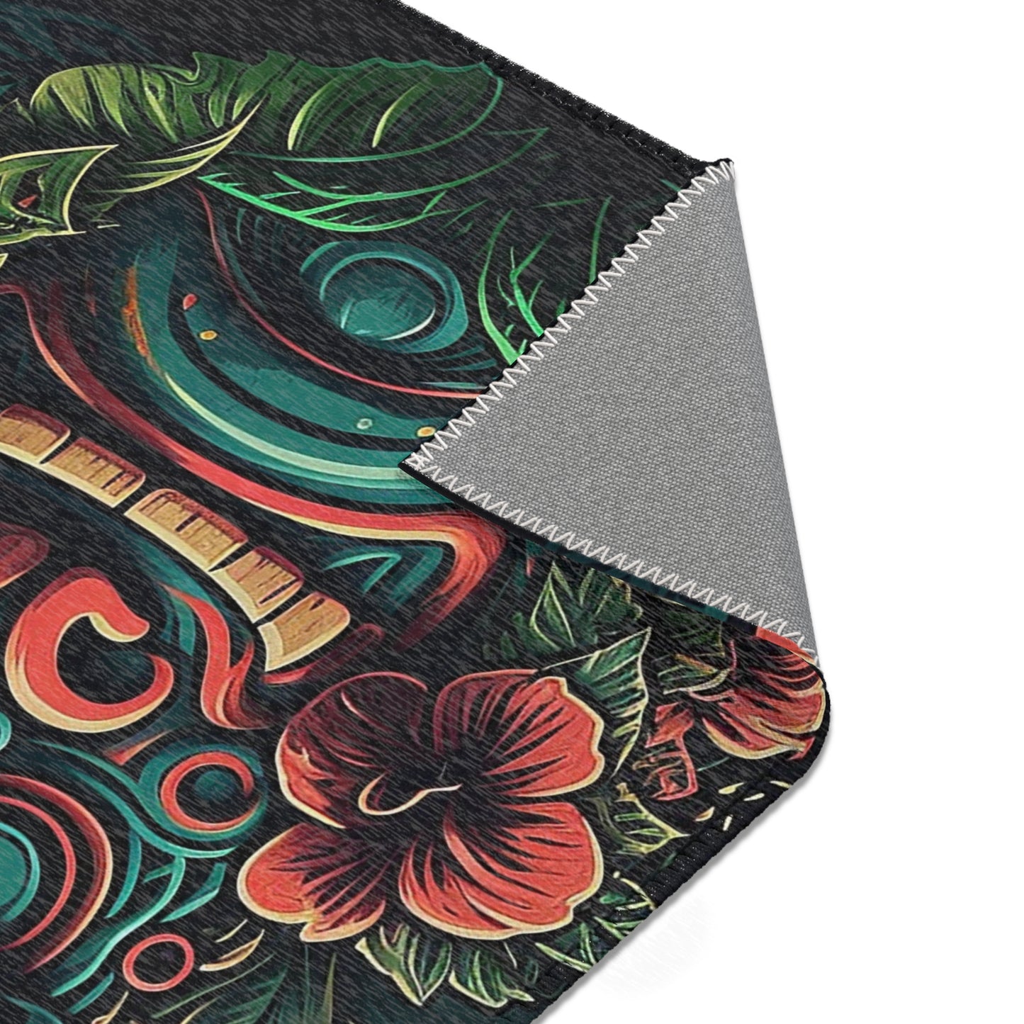 Green Tiki Area Rug
