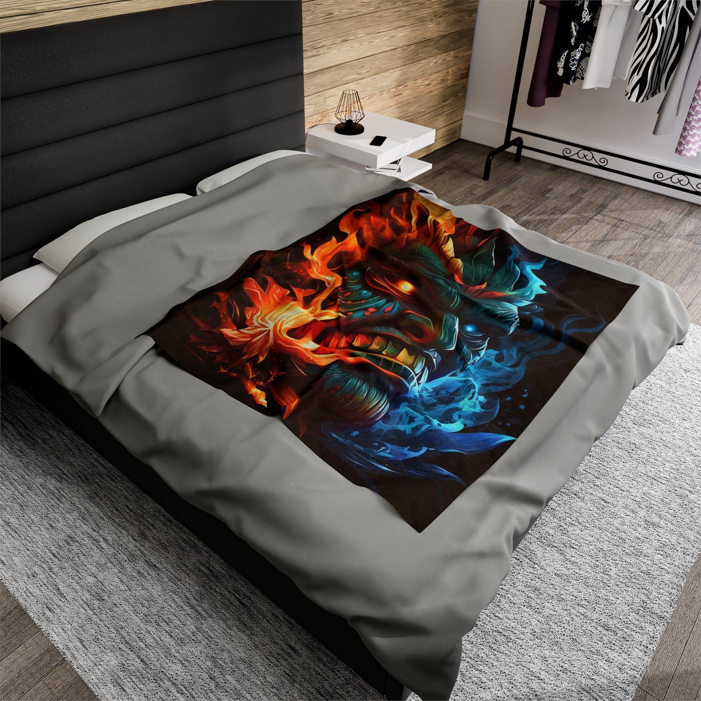 Smoke & Flame Tiki Velveteen Plush Blanket