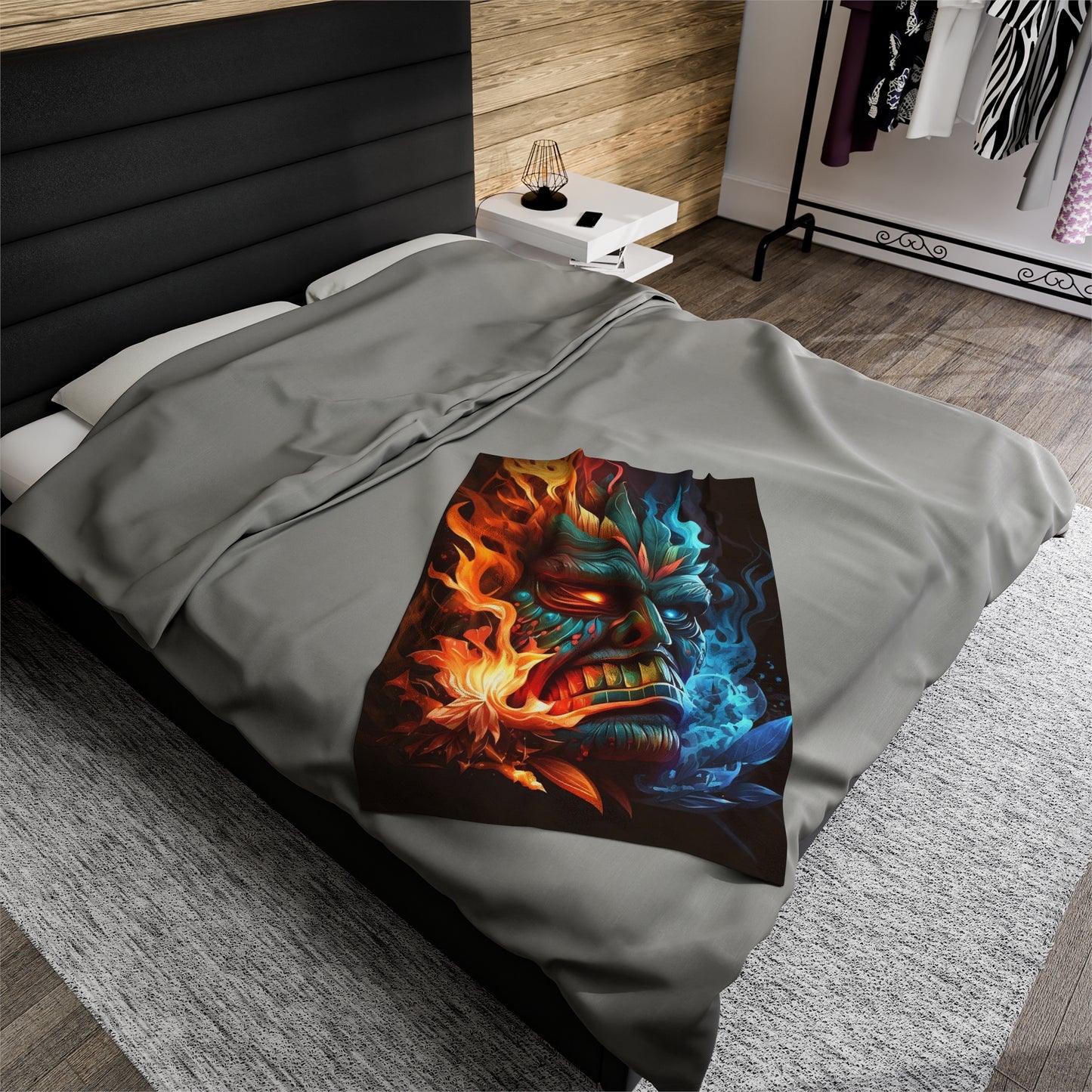 Smoke & Flame Tiki Velveteen Plush Blanket