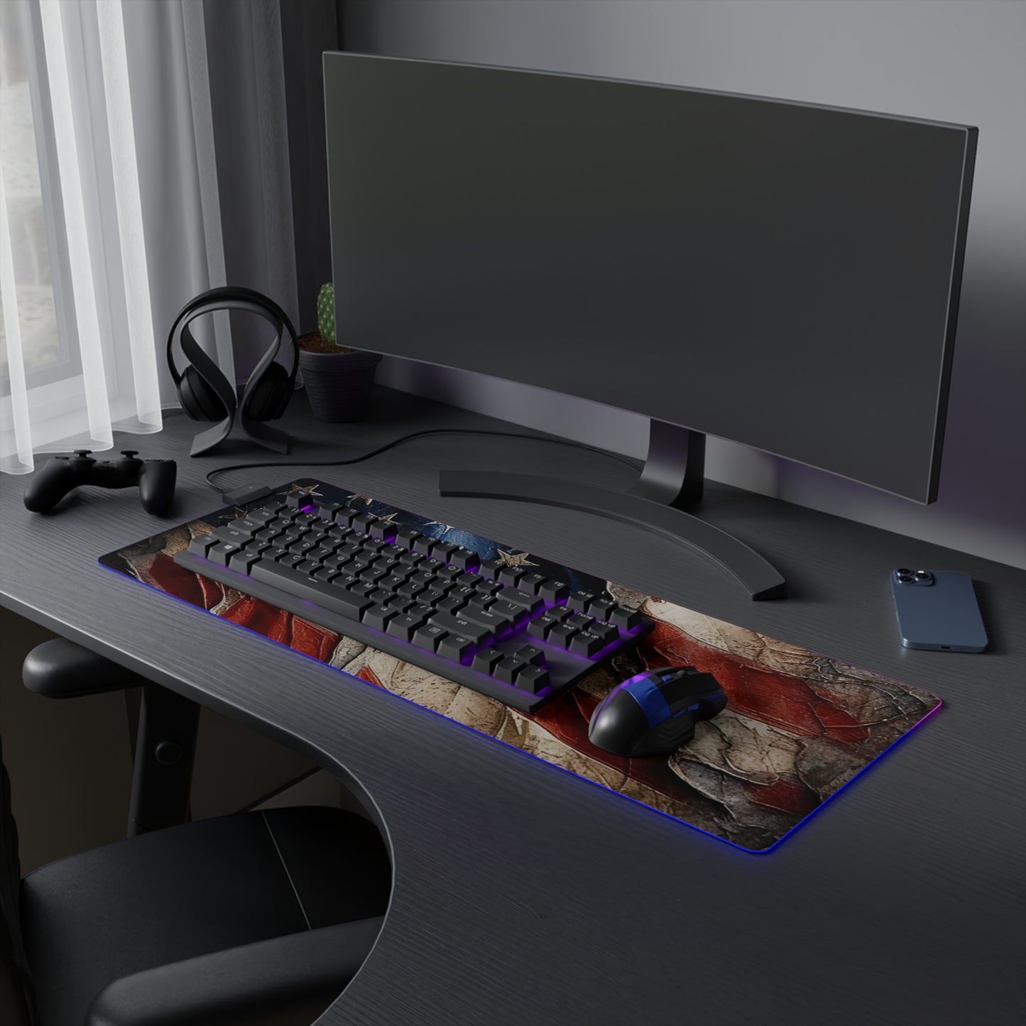 Distressed American Flag LED Gaming Mouse Pad