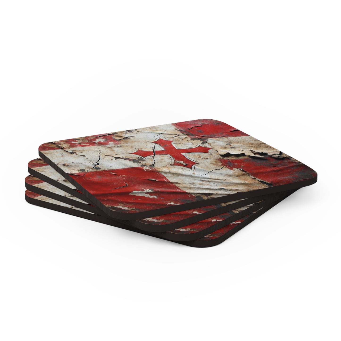 Tattered Templar Flag Corkwood Coaster Set