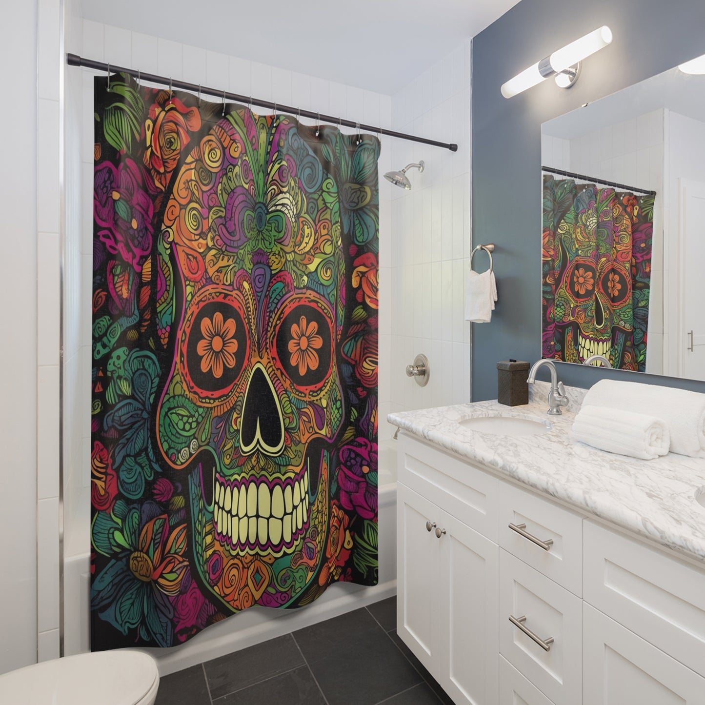 Retro Sugar Skull Shower Curtains