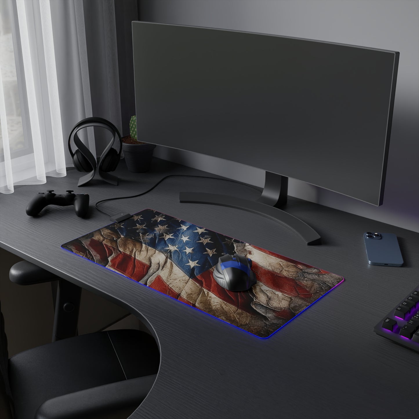 Distressed American Flag LED Gaming Mouse Pad