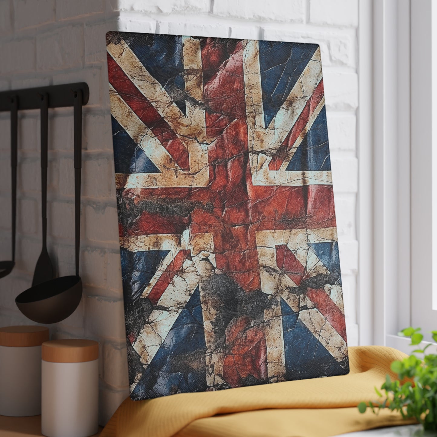 British Union Jack Tattered Flag Glass Cutting Board