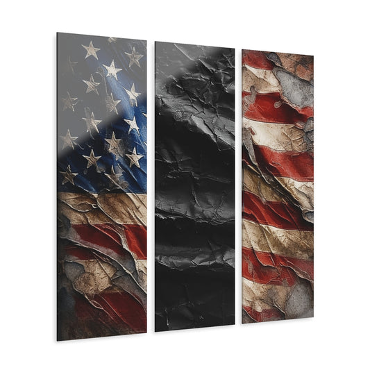 No Quarter Black Stripe American Flag Acrylic Prints (Triptych)