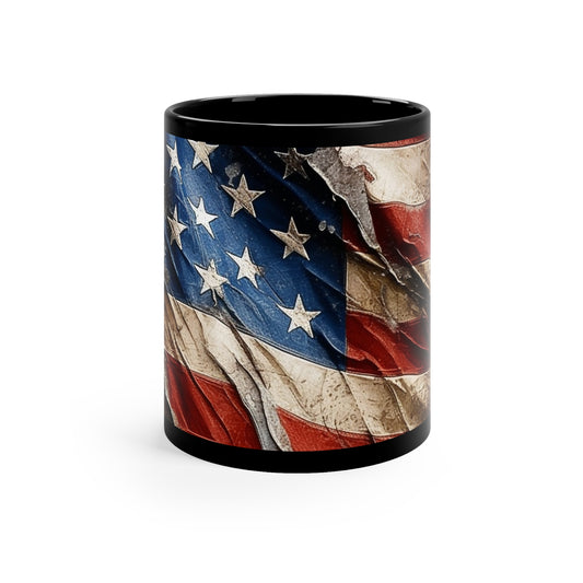 Distressed American Flag 11oz Black Mug