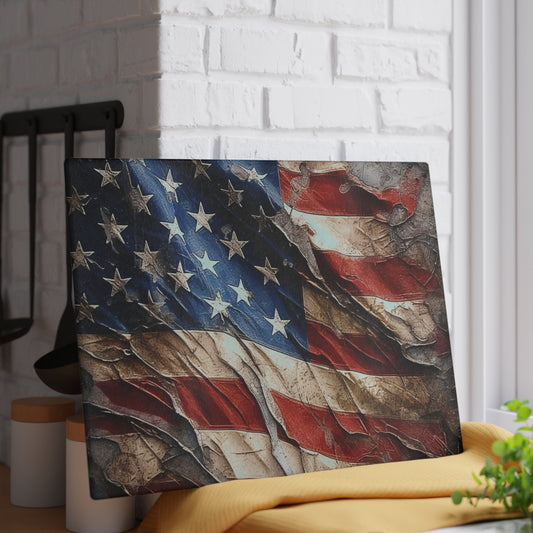 Distressed American Flag Glass Cutting Board