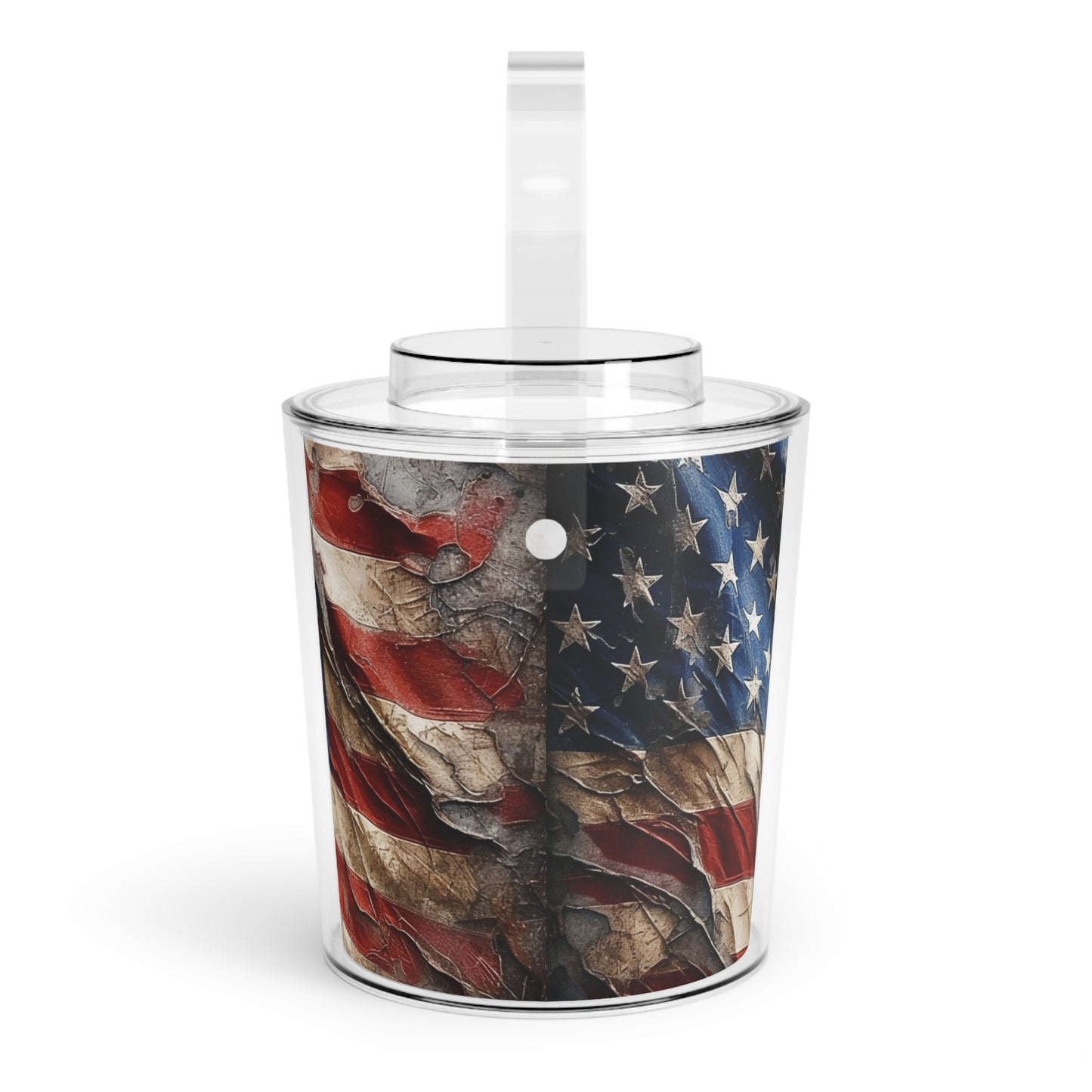 Distressed American Flag Ice Bucket with Tongs