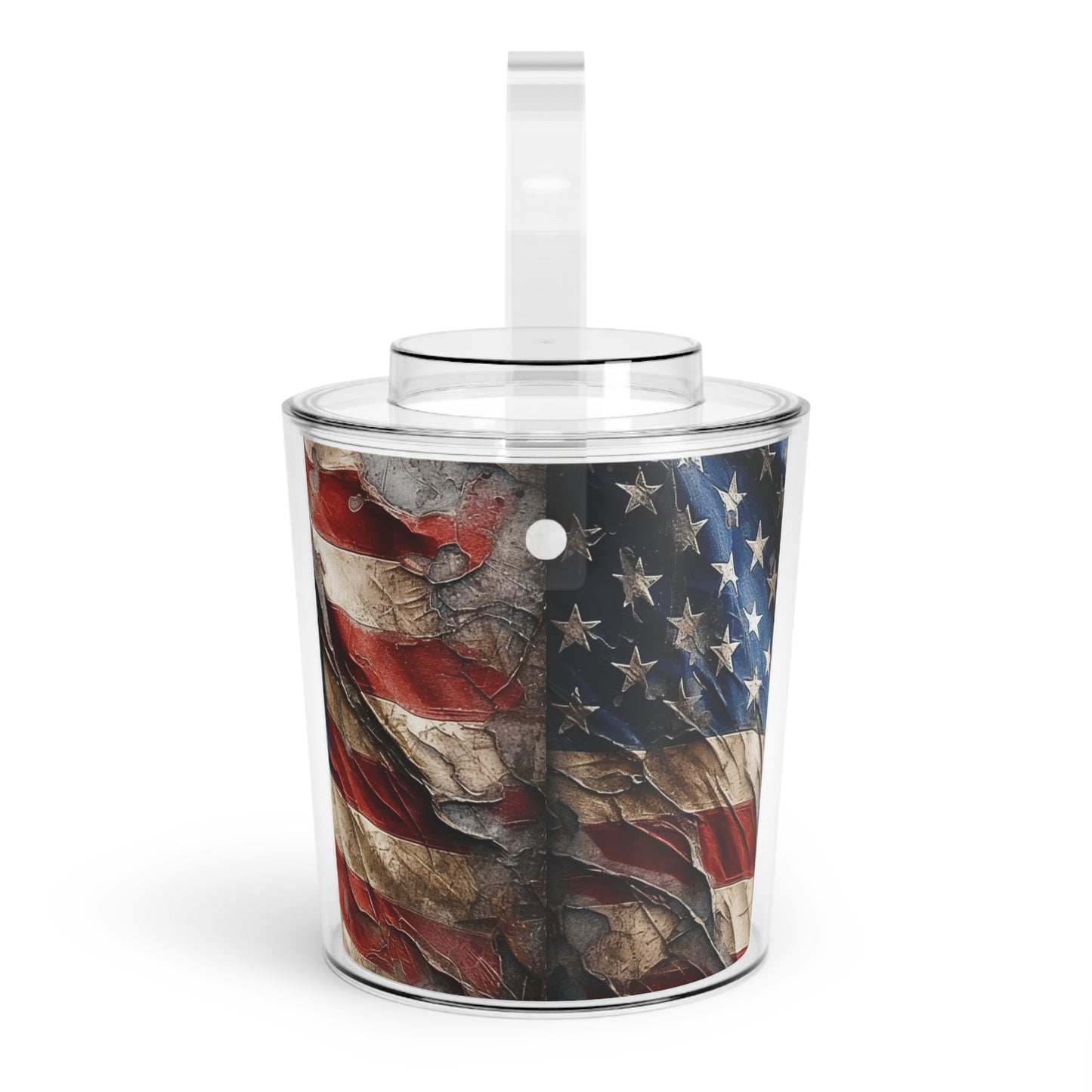 Distressed American Flag Ice Bucket with Tongs