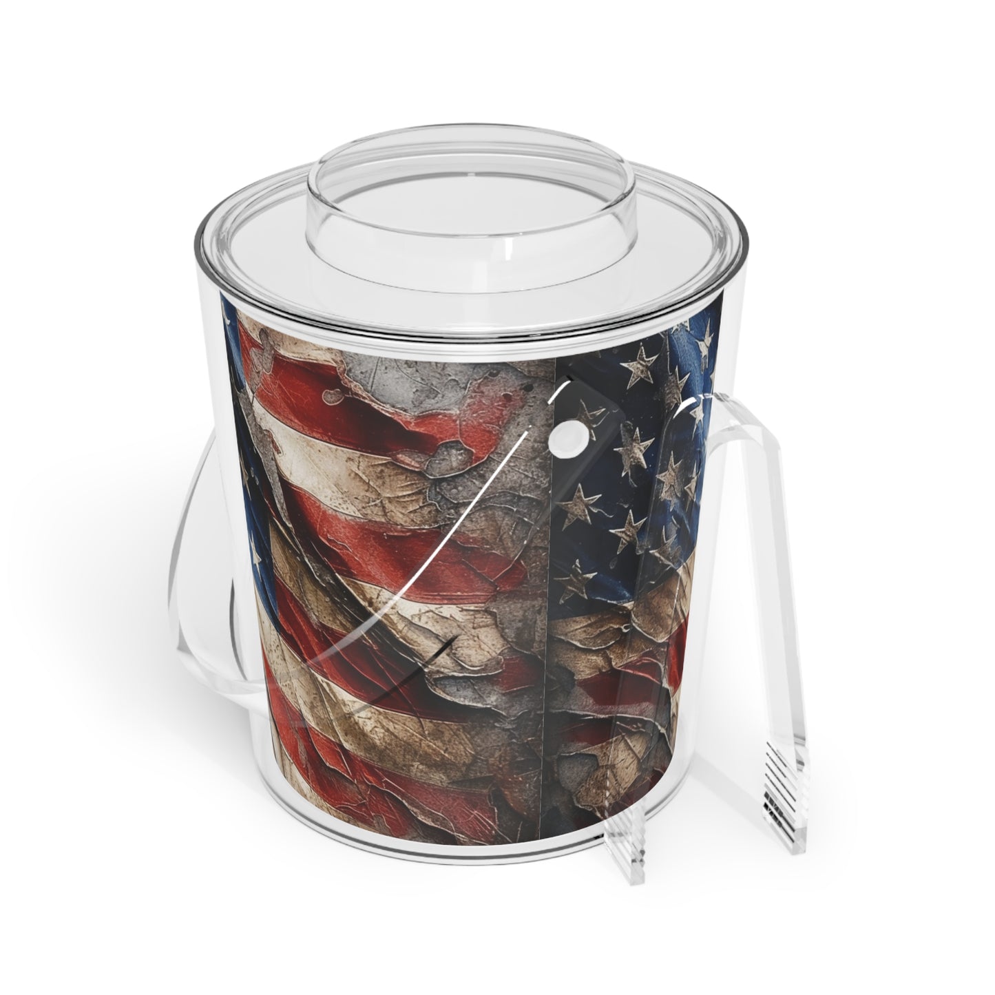 Distressed American Flag Ice Bucket with Tongs