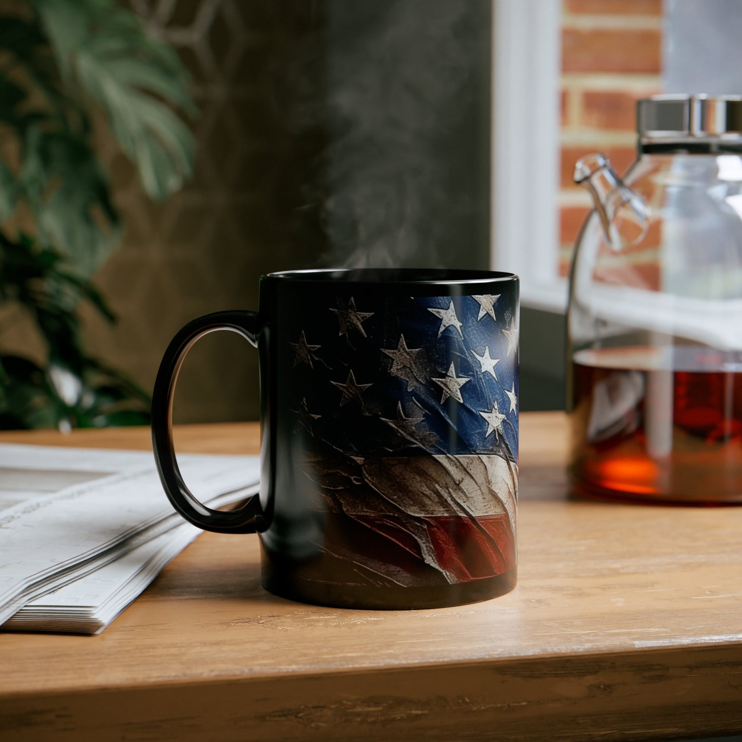 Distressed American Flag 11oz Black Mug