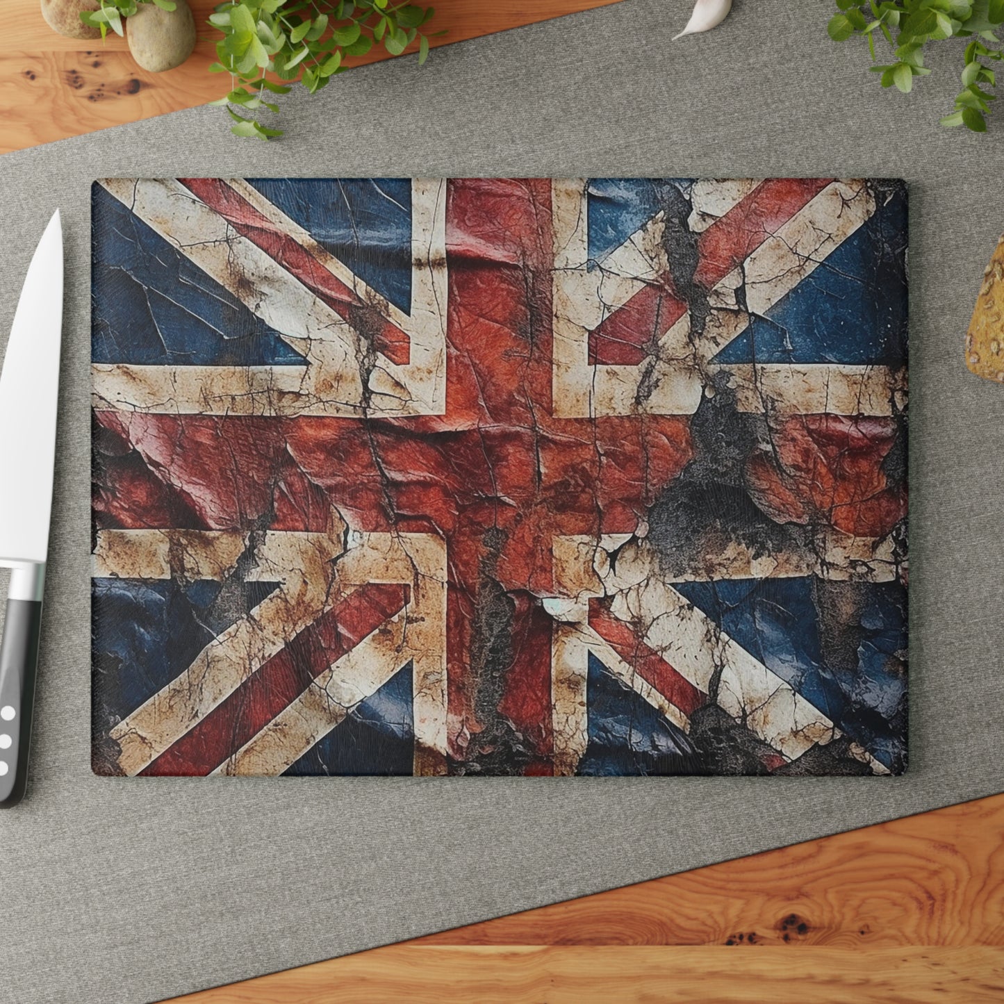 British Union Jack Tattered Flag Glass Cutting Board