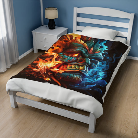 Smoke & Flame Tiki Velveteen Plush Blanket