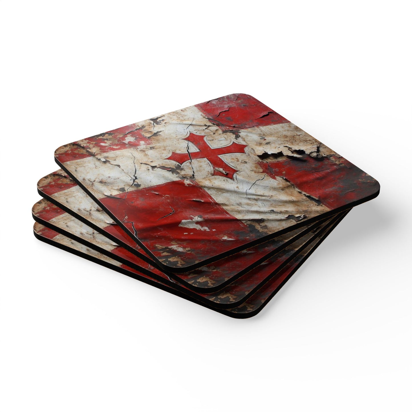Coaster Set - Distressed Templar Flag Design