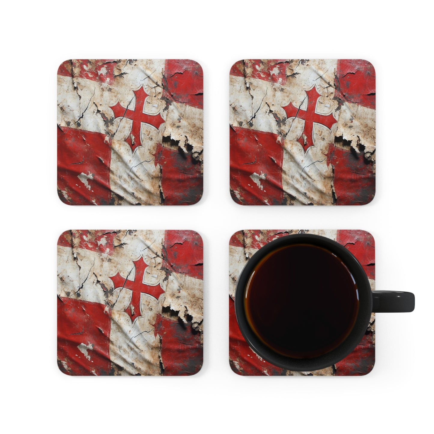 Tattered Templar Flag Corkwood Coaster Set