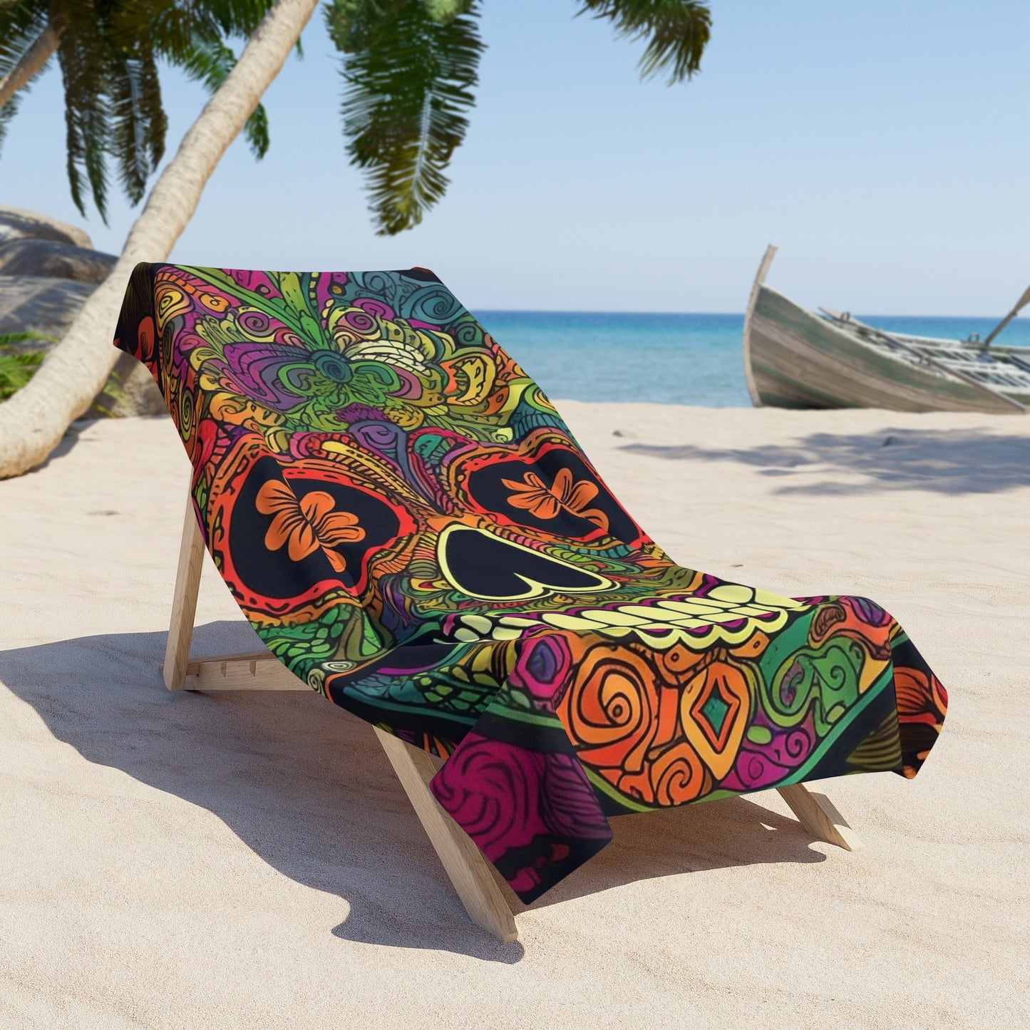 Retro Sugar Skull Beach Towel