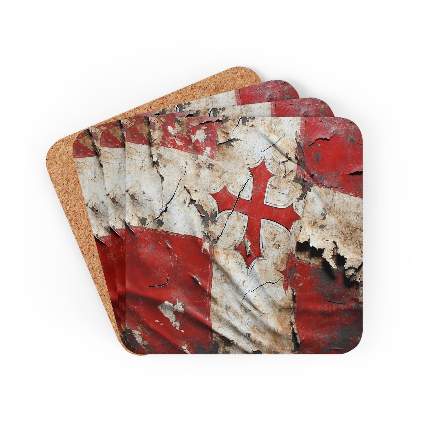 Tattered Templar Flag Corkwood Coaster Set