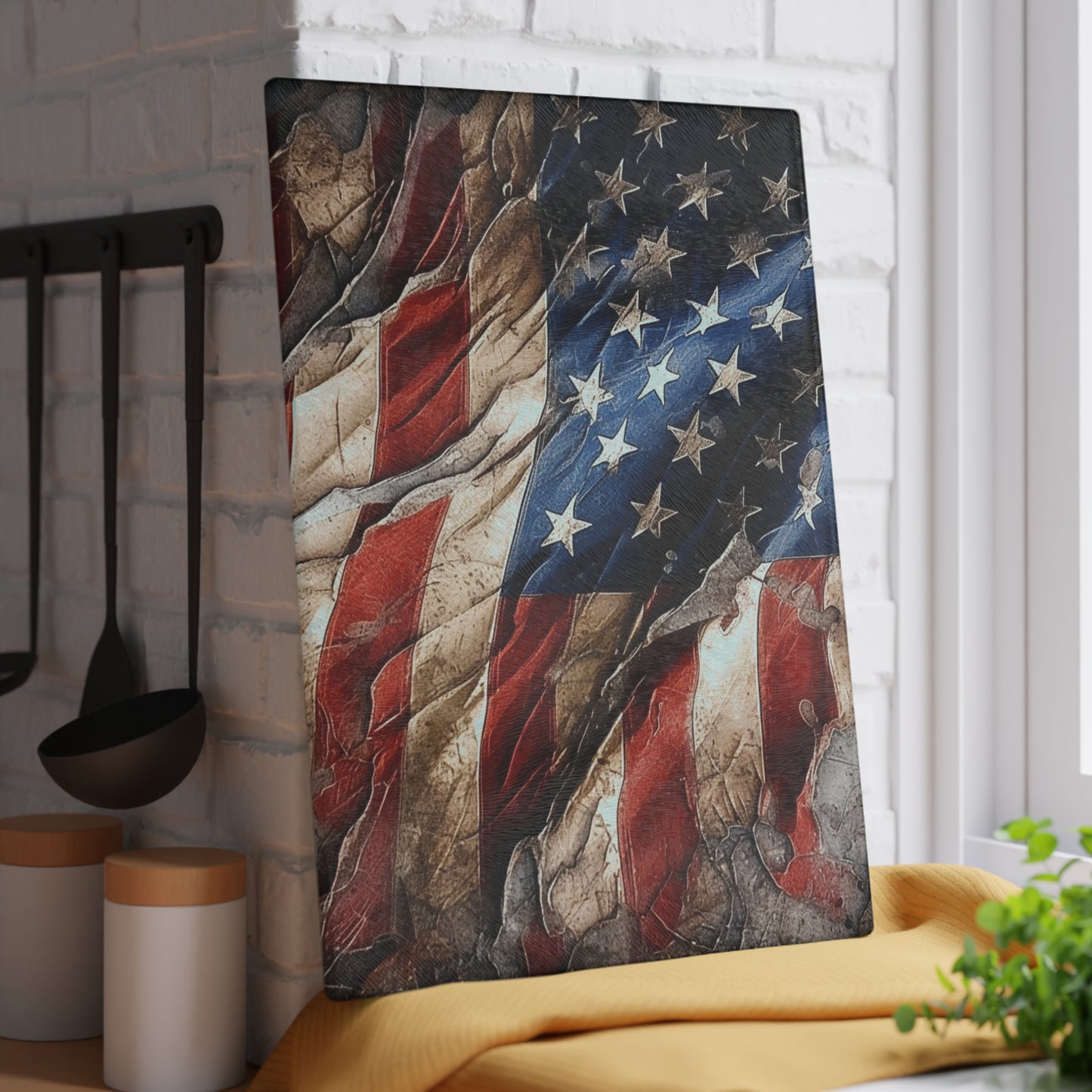 Distressed American Flag Glass Cutting Board