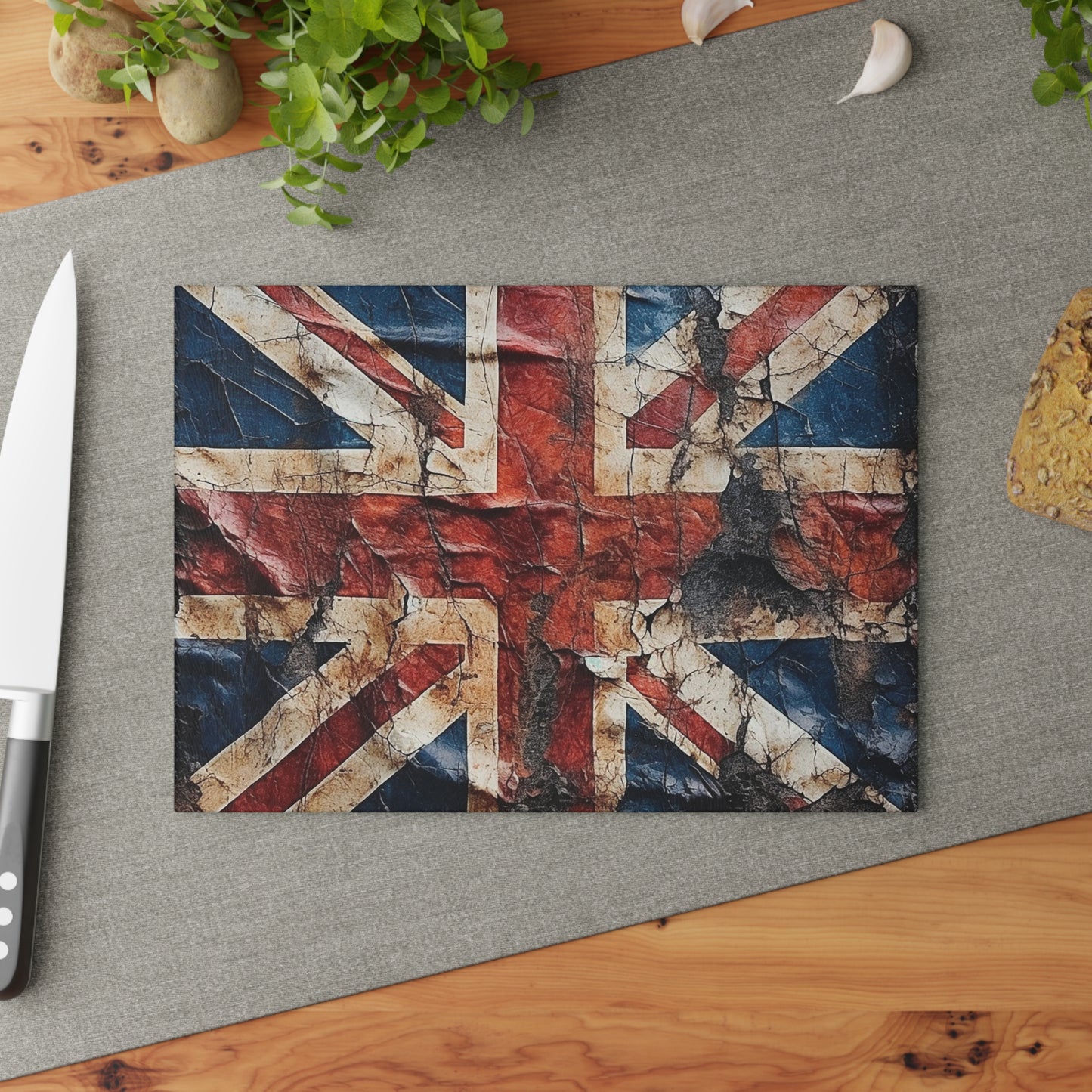 British Union Jack Tattered Flag Glass Cutting Board