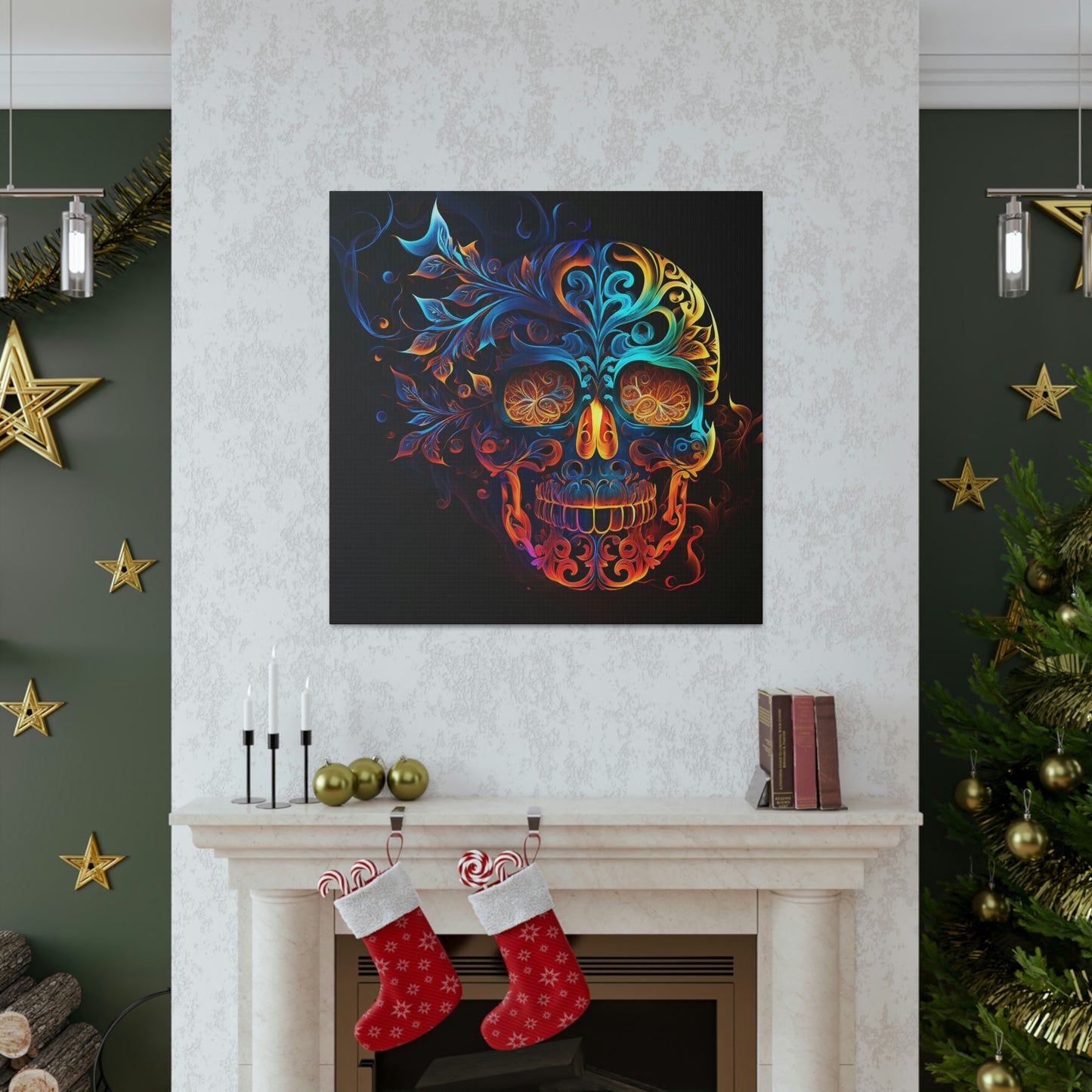 Elemental Flame Sugar Skull Canvas Gallery Wraps
