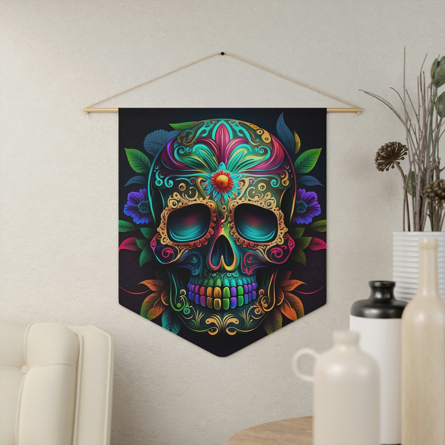 Flowered Sugar Skull Pennant