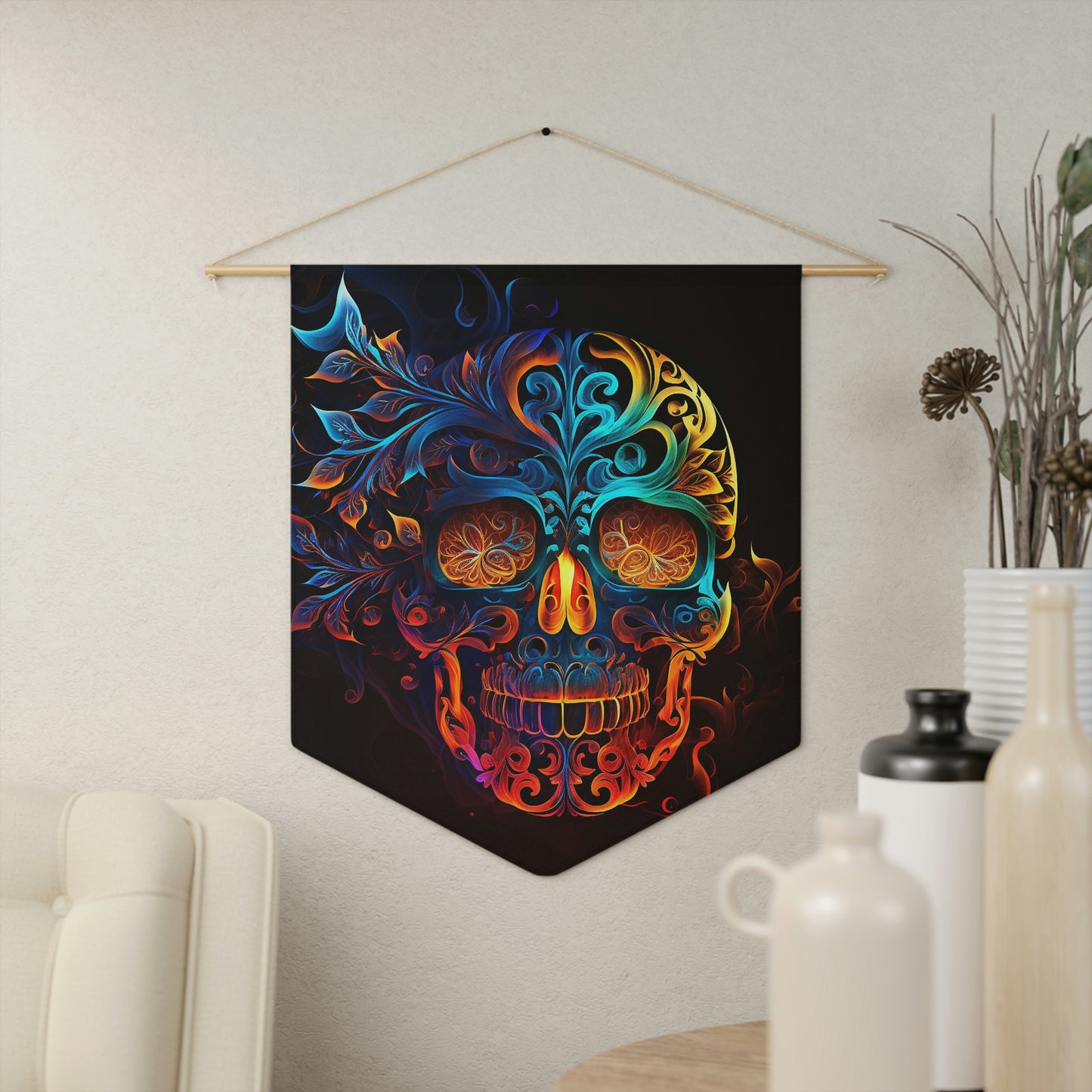 Elemental Flame Sugar Skull Pennant