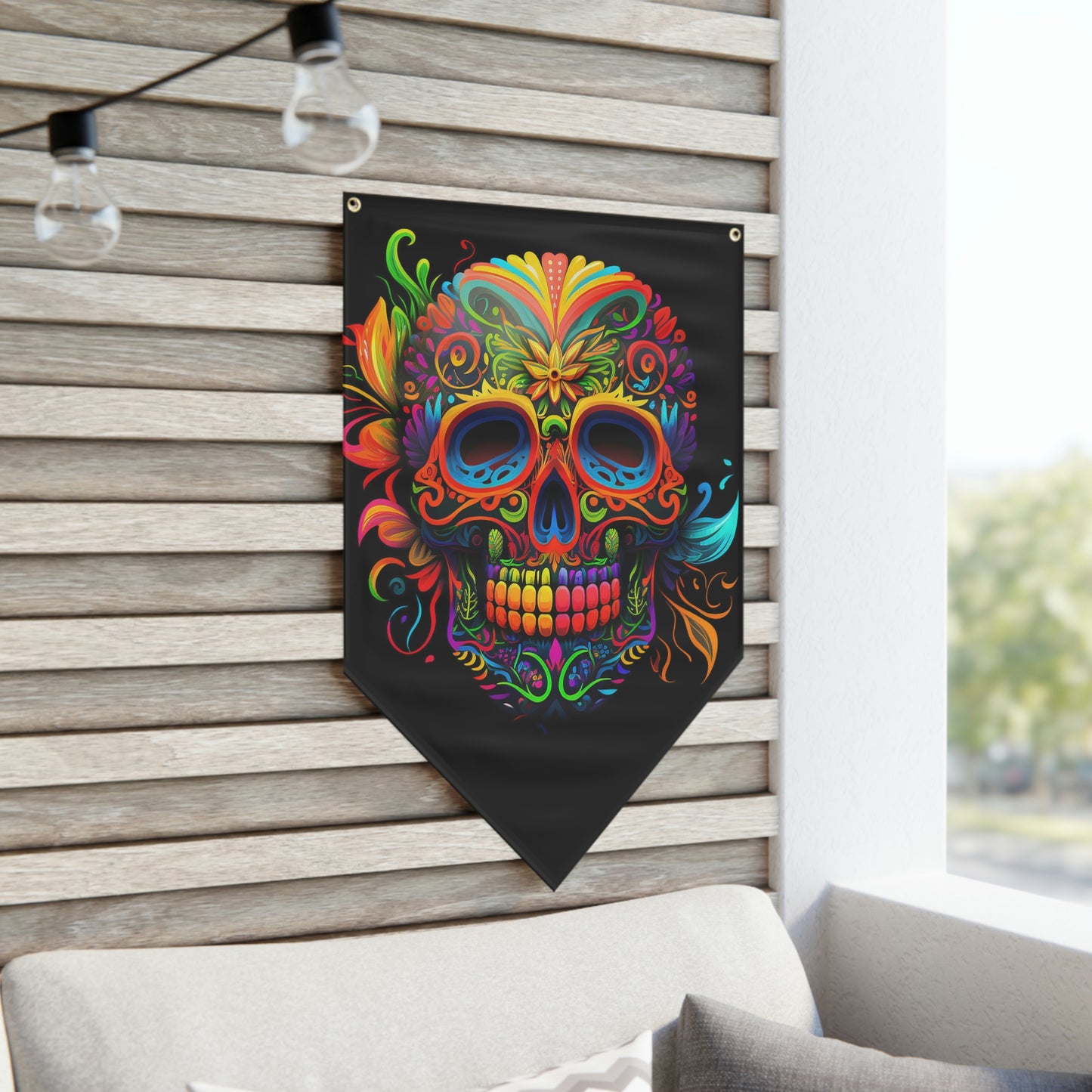 Neon Sugar Skull Pennant Banner