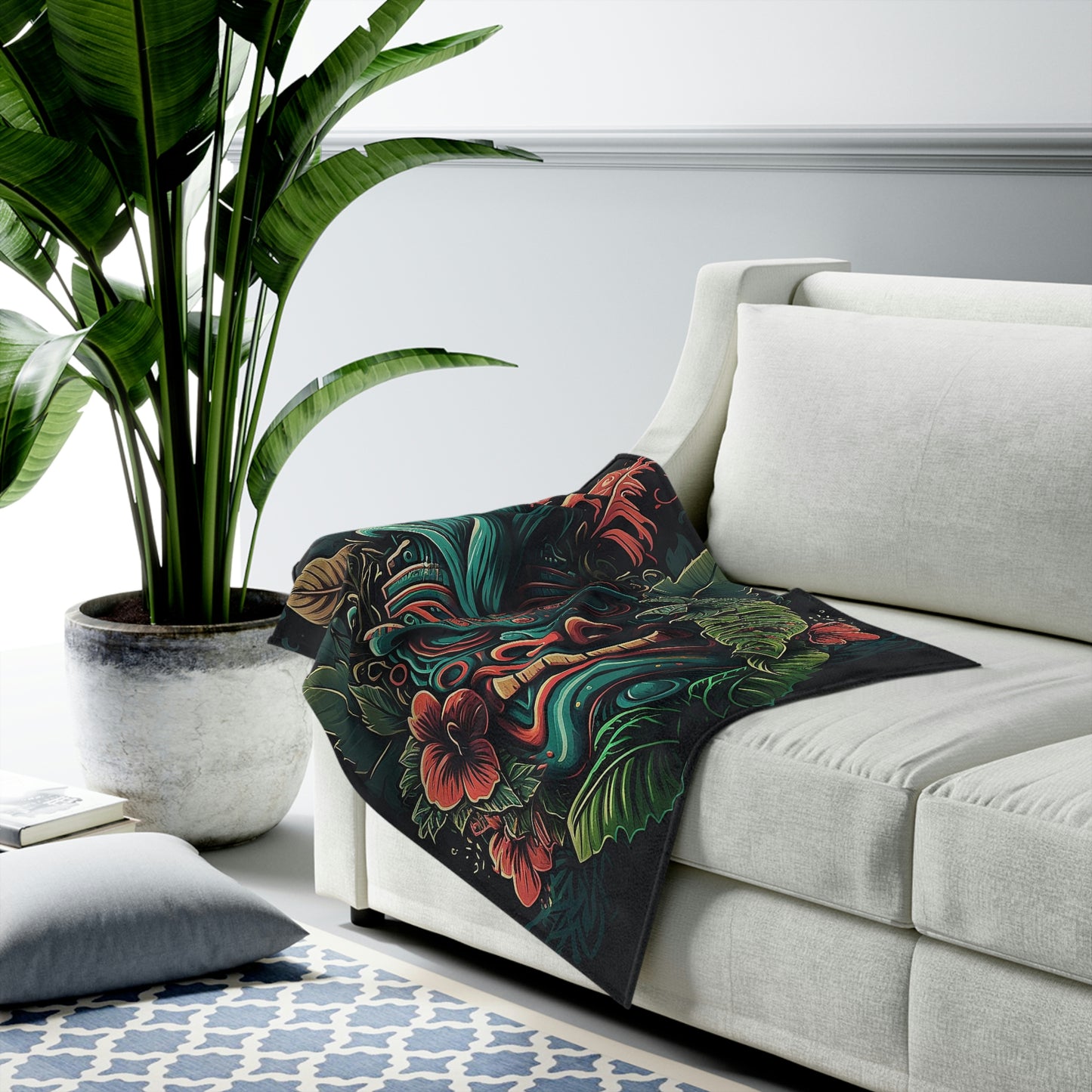 Green Tiki Velveteen Plush Blanket