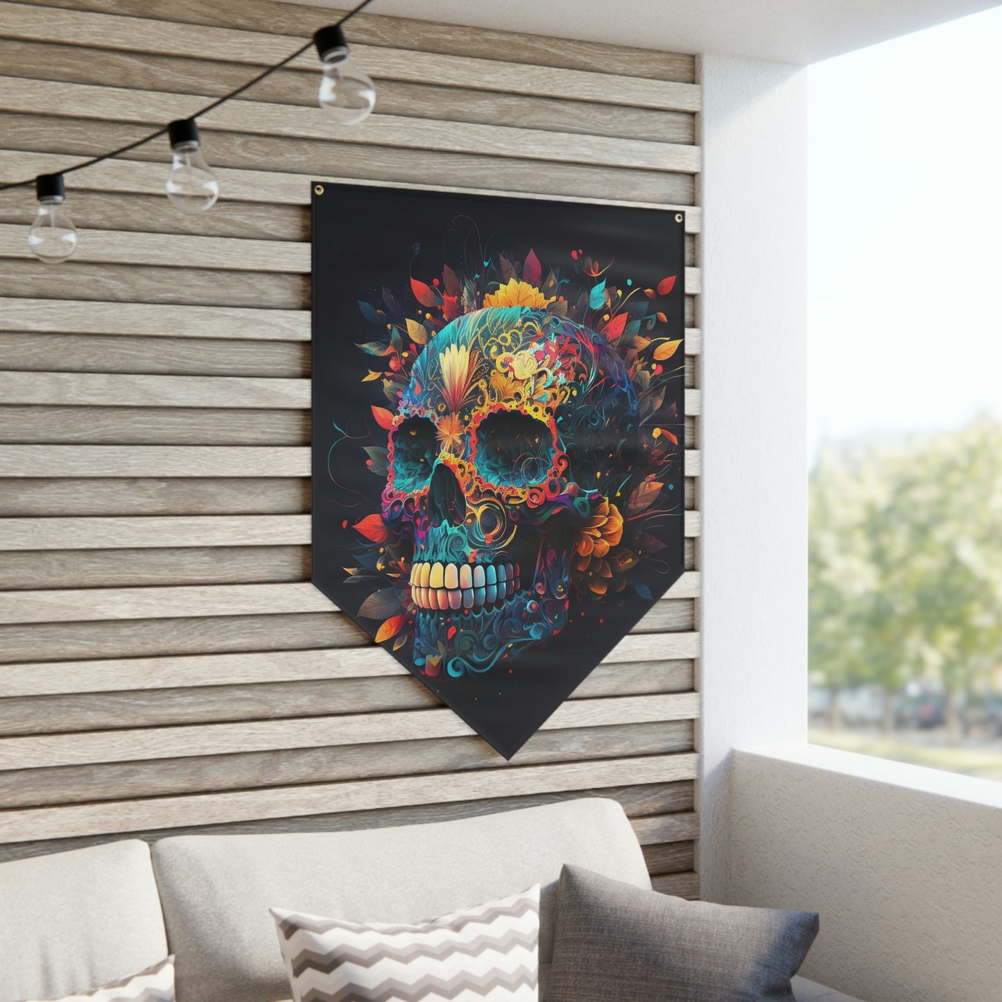 Blue Sugar Skull Pennant Banner