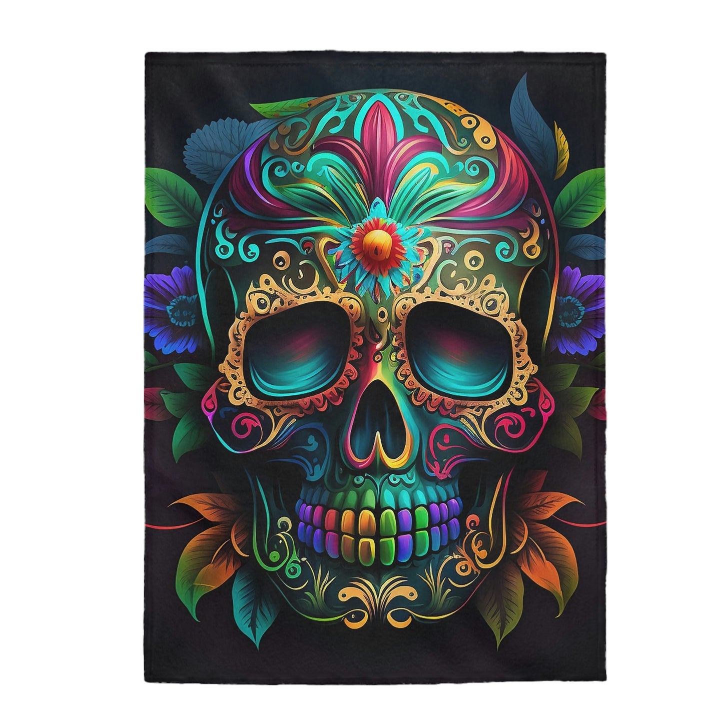 Flowered Skull Velveteen Plush Blanket