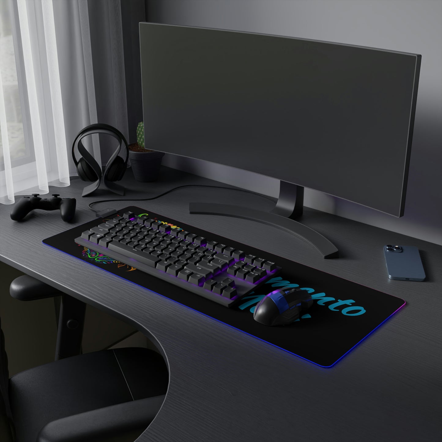Neon Sugar Skull LED Gaming Mouse Pad