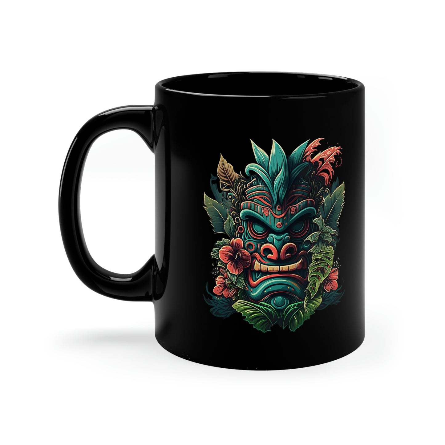 Green Tiki 11oz Black Mug