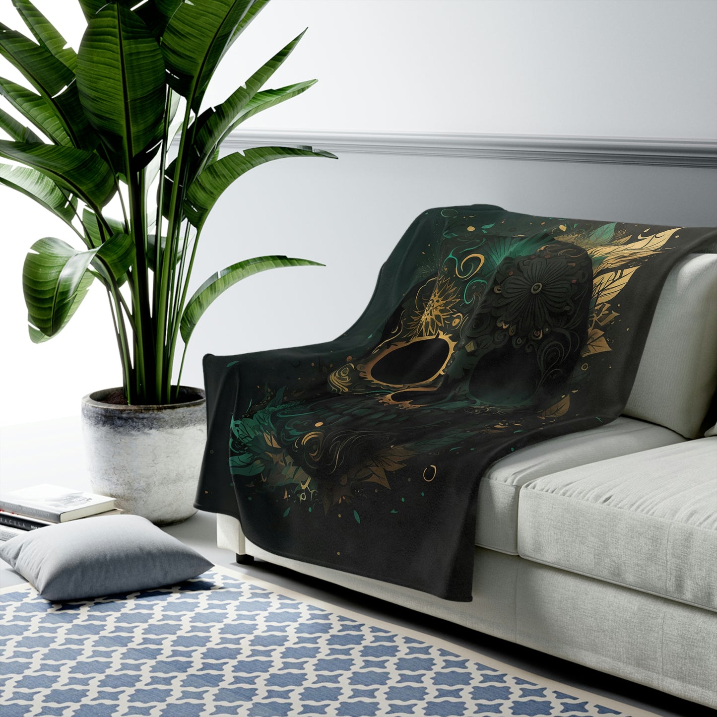 Green and Gold Velveteen Plush Blanket