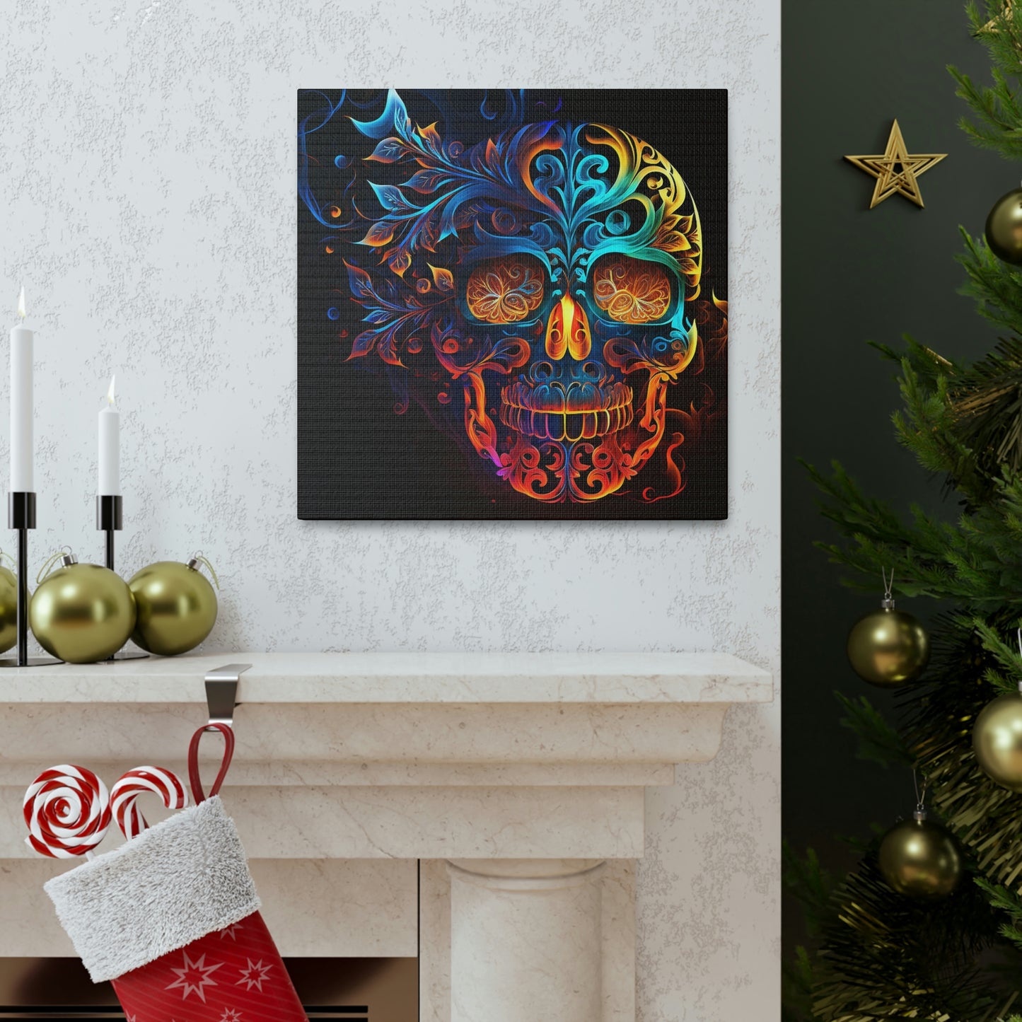 Elemental Flame Sugar Skull Canvas Gallery Wraps