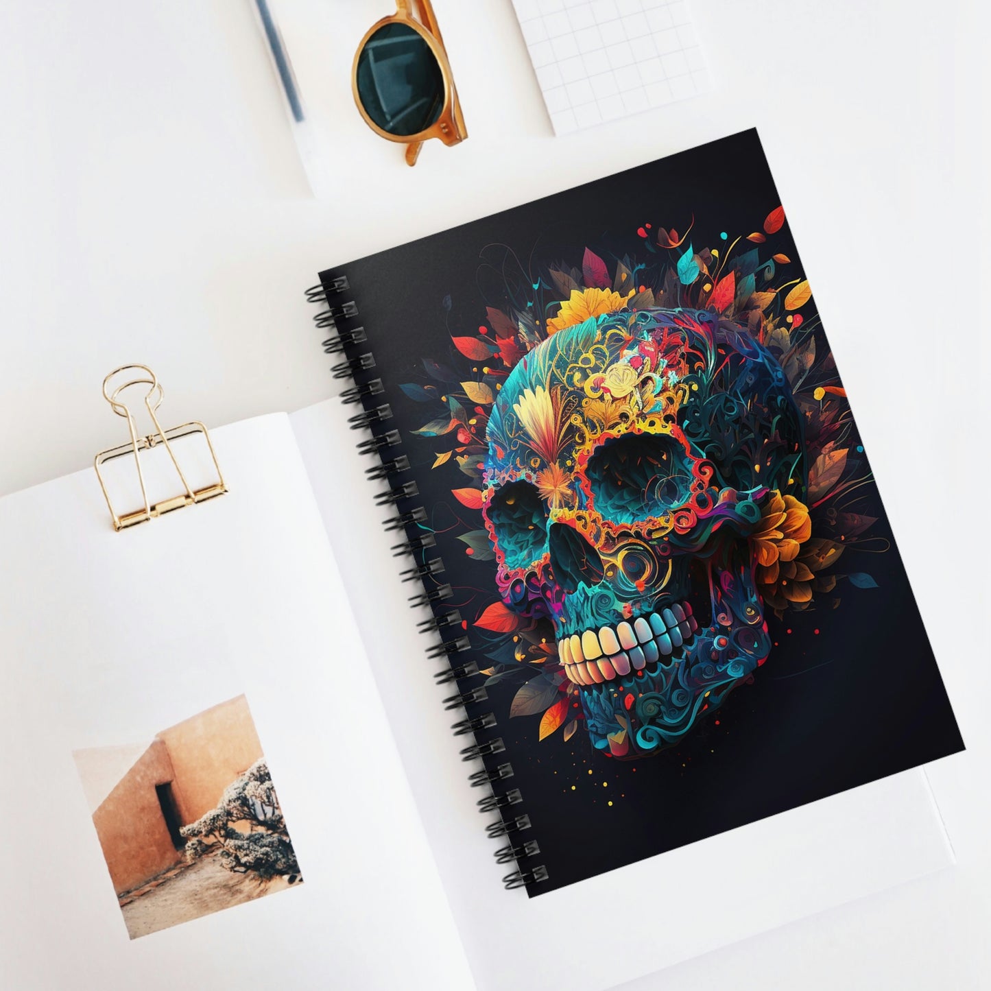 Blue Sugar Skull Spiral Notebook - Ruled Line