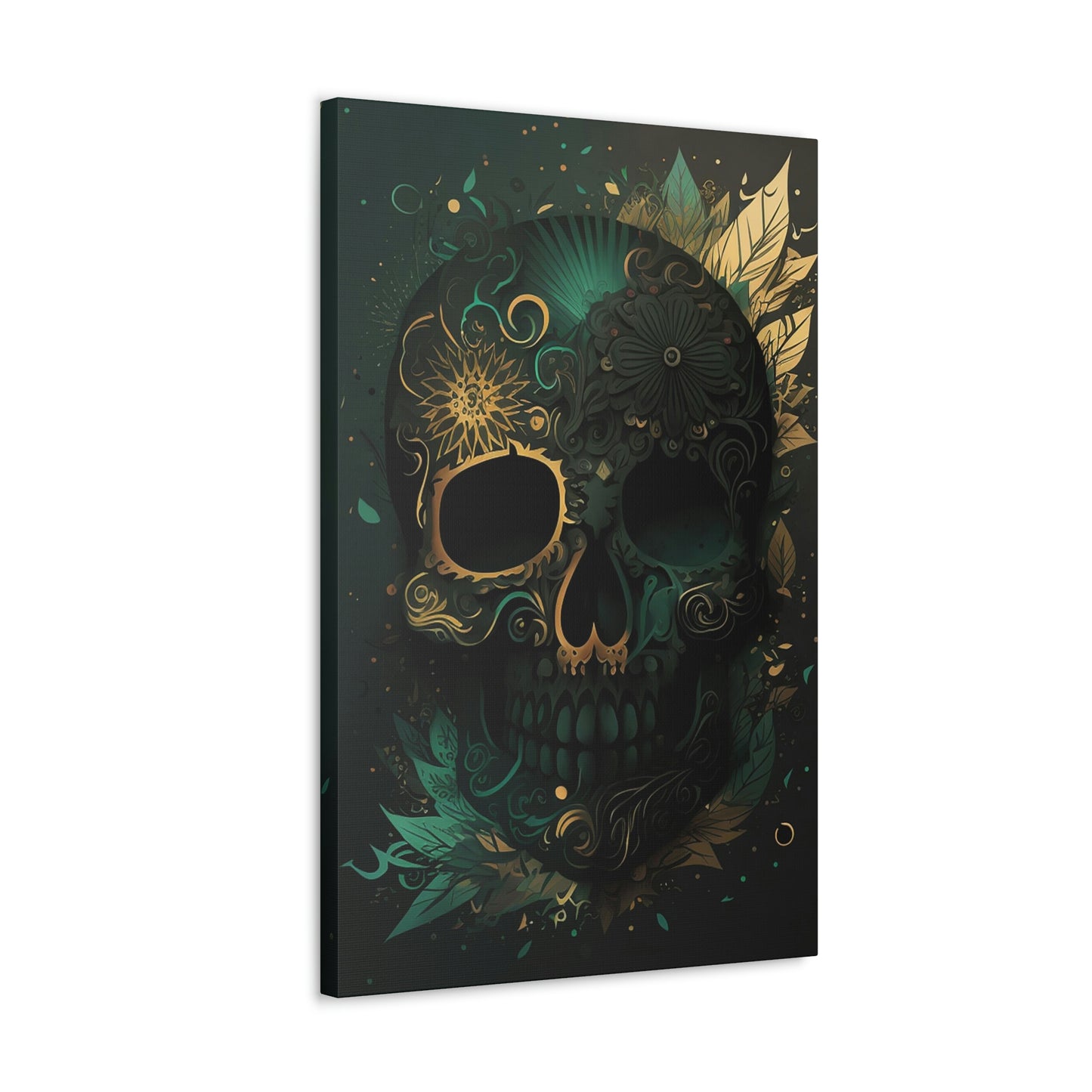 Green & Gold Skull Canvas Print