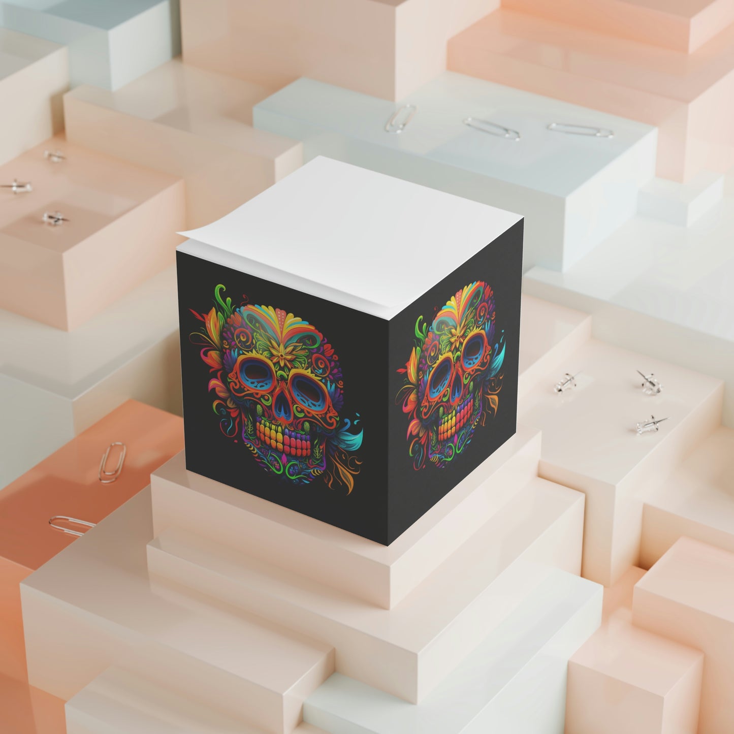 Neon Sugar Skull Note Cube