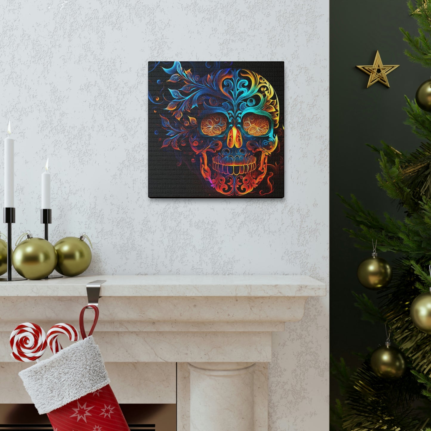 Elemental Flame Sugar Skull Canvas Gallery Wraps