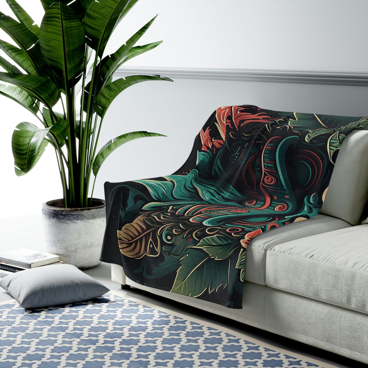 Green Tiki Velveteen Plush Blanket