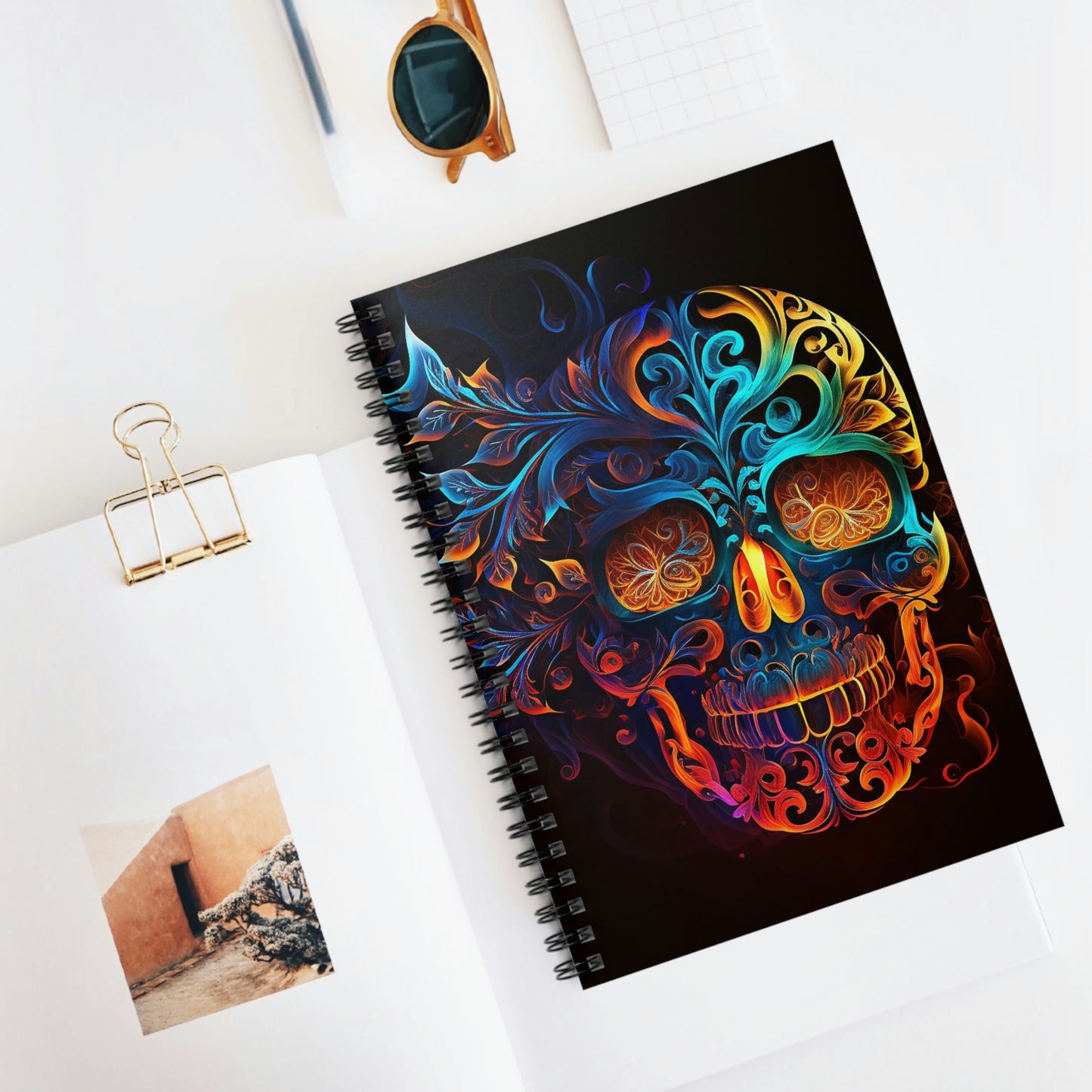 Elemental Flame Sugar Skull Spiral Notebook - Ruled Line