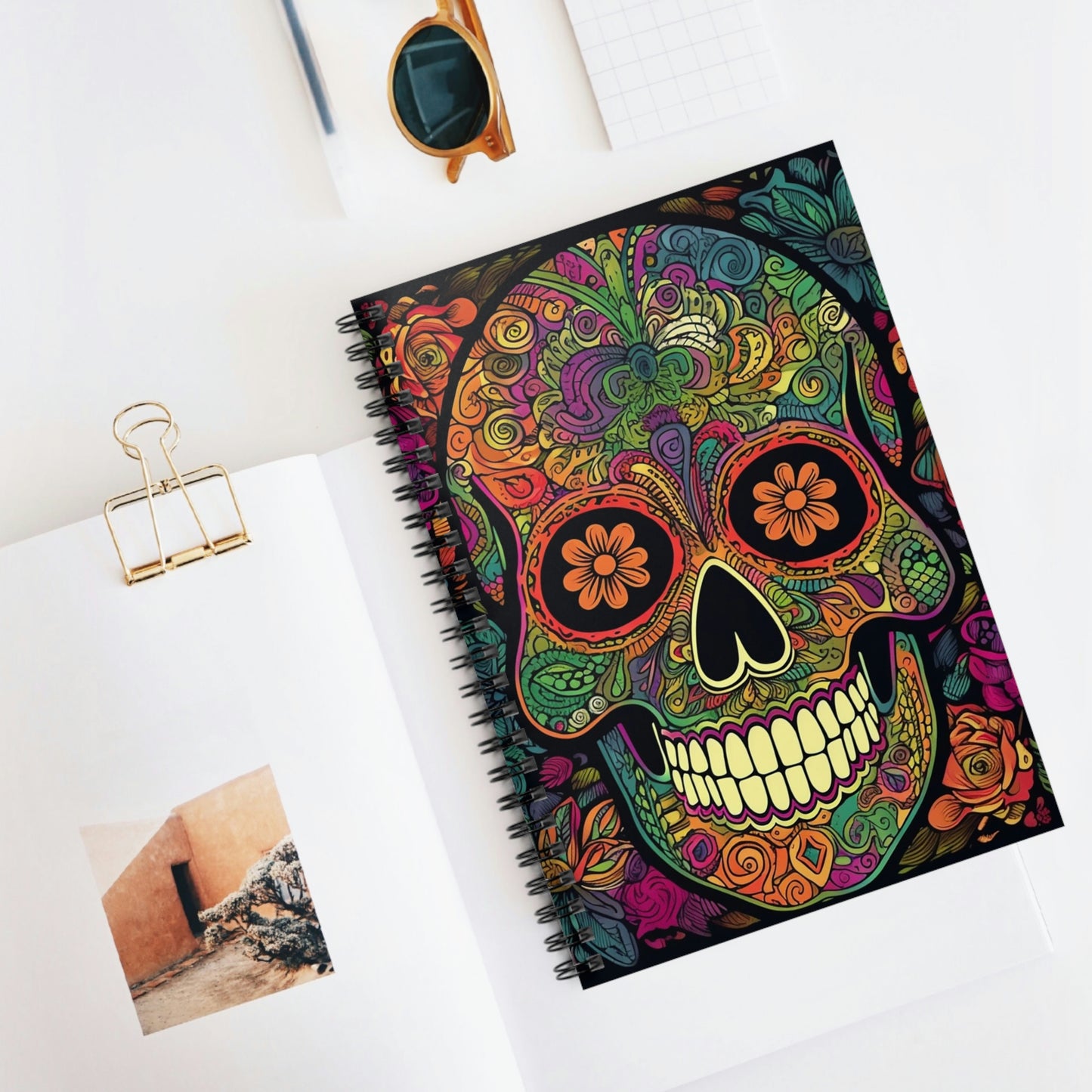 Retro Sugar Skull Spiral Notebook - Ruled Line