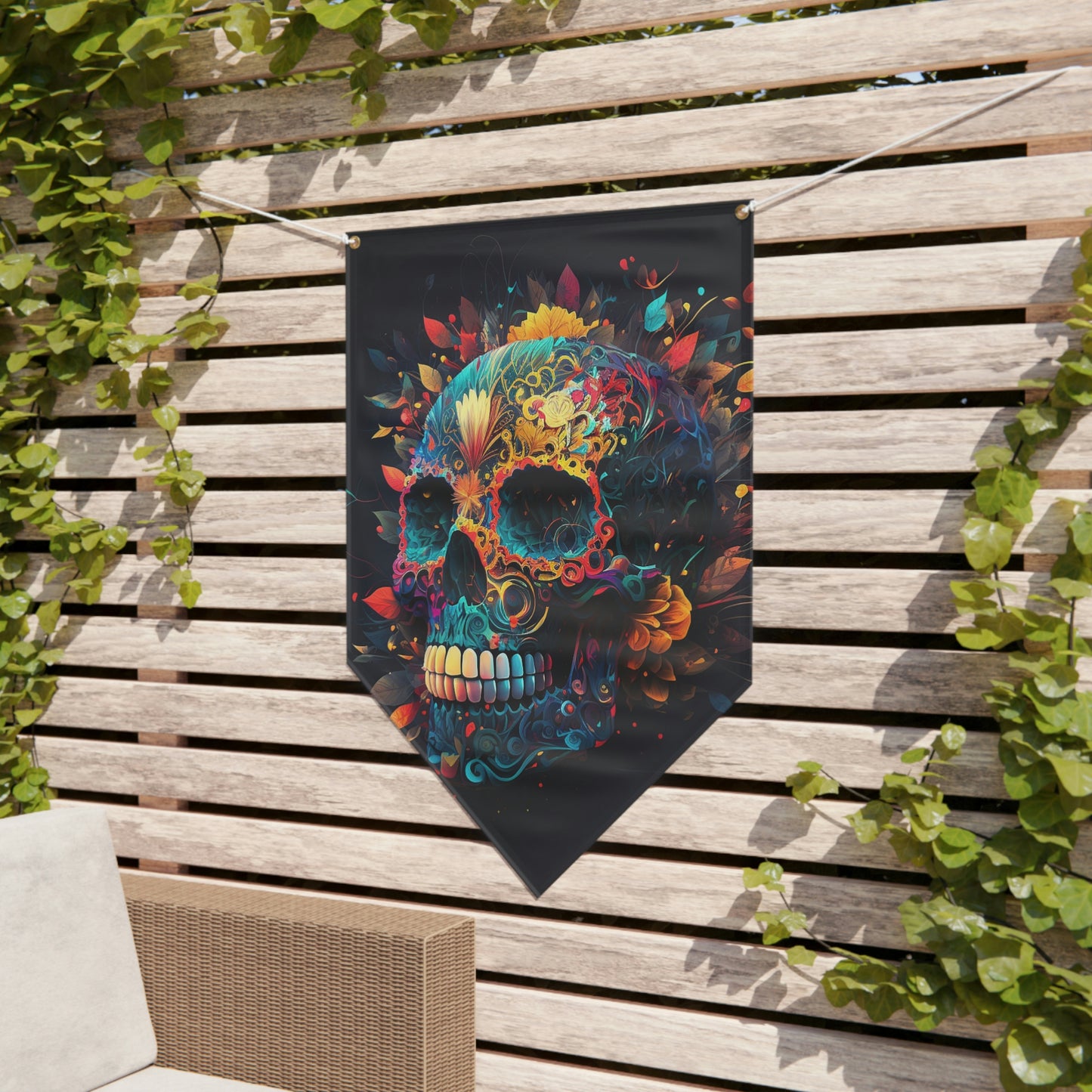 Blue Sugar Skull Pennant Banner